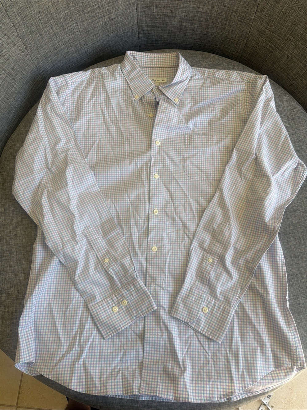 Peter Millar Light Blue and White Check Button-Down Shirt